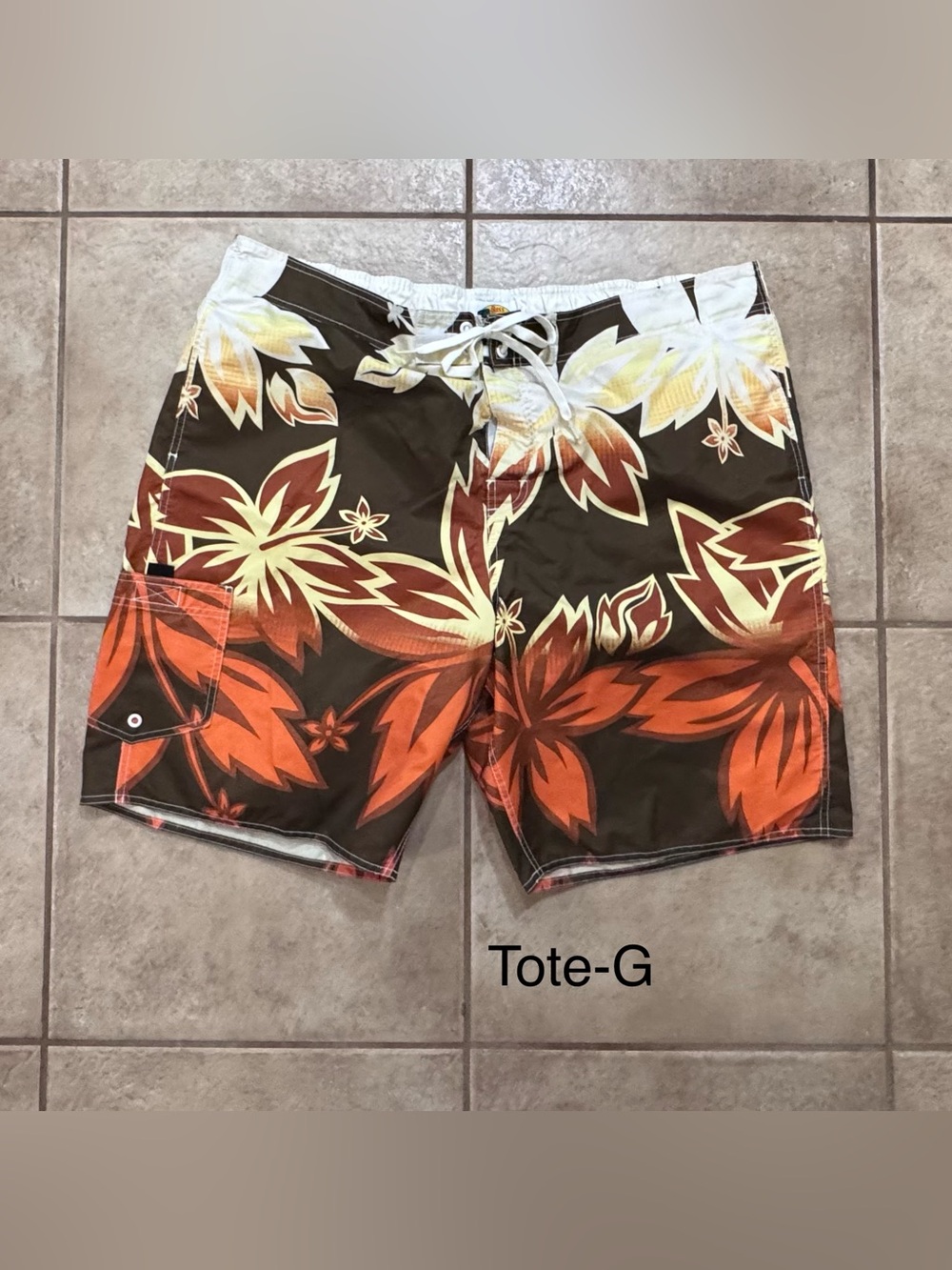 Bass Pro Shops Brown and Orange Floral Swim Board Shorts